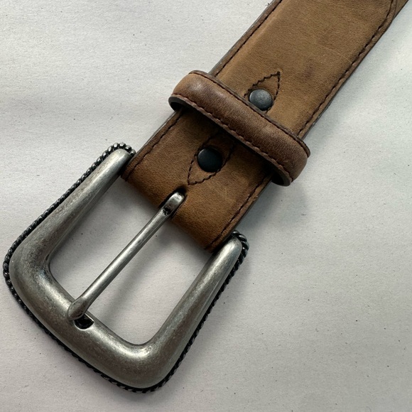 Resistol Brown Leather Belt with Silver Buckle And Silver Accents - Picture 2 of 6